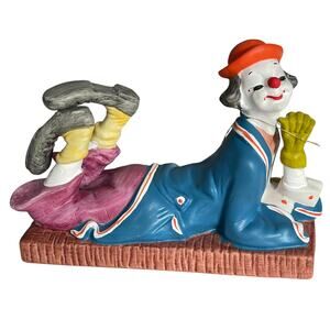 Toscany Clown Collection Porcelain Figurine Japan Colorful Laying on Stomach